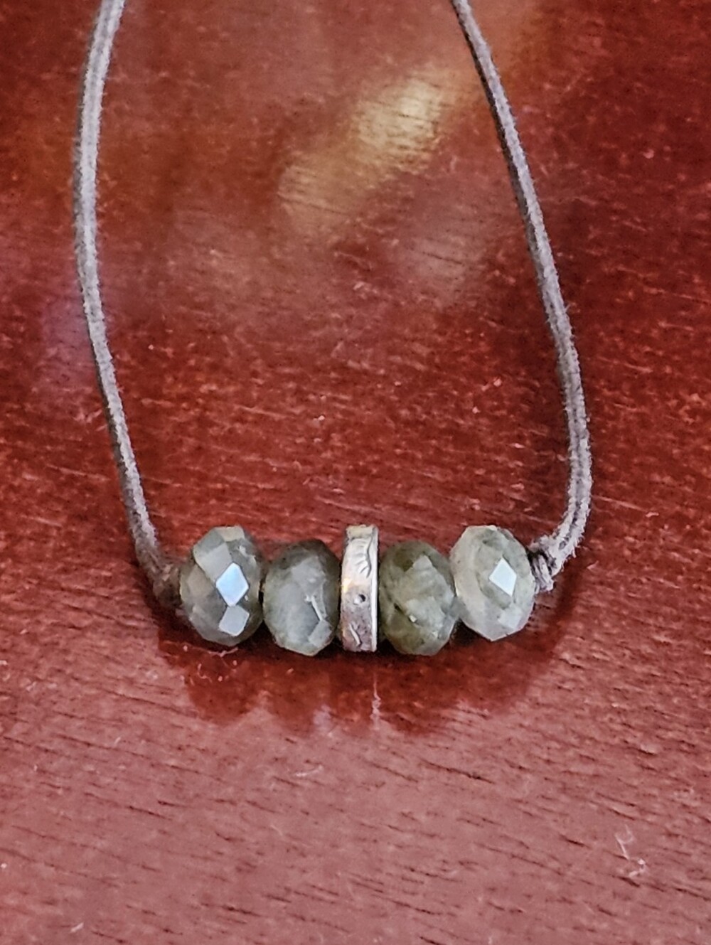 Peyote Bird Labradorite and Quartz Bead Leather Necklace - Picture 3 of 14